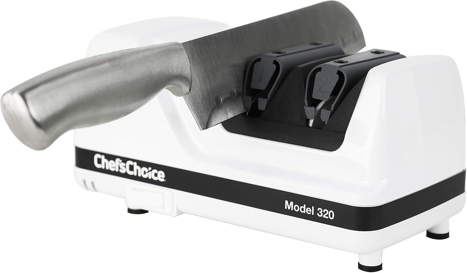 Chef'sChoice Professional Electric Knife Sharpeners FlexHone/Strop With 100-Percent Diamond Abrasives And Precision Angle Guides For 20-Degree Straight-Edge and Serrated Knives, 2-Stage, White