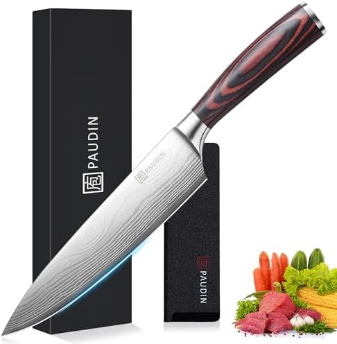 PAUDIN Chef Knife, 8 Inch High Carbon Stainless Steel Sharp Kitchen Knife with Ergonomic Handle, Gift Box for Family & Restaurant