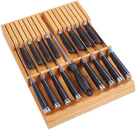 Utoplike In-drawer Knife Block Bamboo Kitchen Knives Drawer Organizer Large