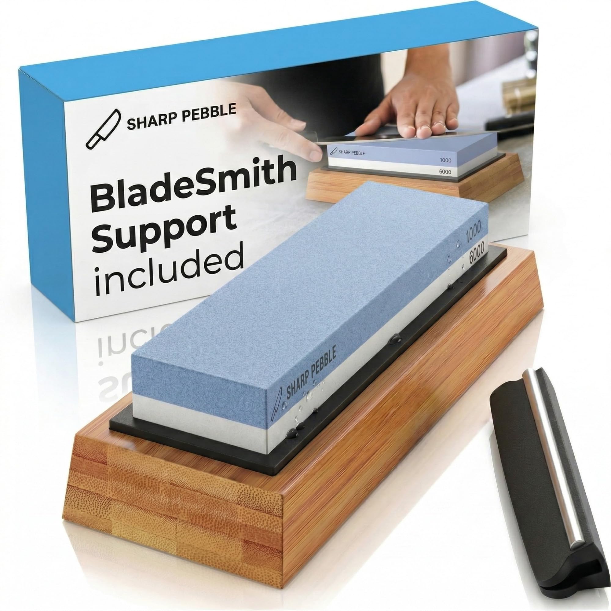 KEENBEST 400 1000 Premium Material Whetstone Sharpening Stone Set 2 Side Kitchen Knife Sharpener Stone Wet Stones for Sharping Knives Kit Non-slip Rubber Base
