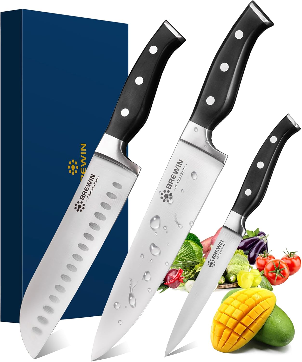 Brewin Professional Kitchen Knives, 3PC Chef Knife Set
