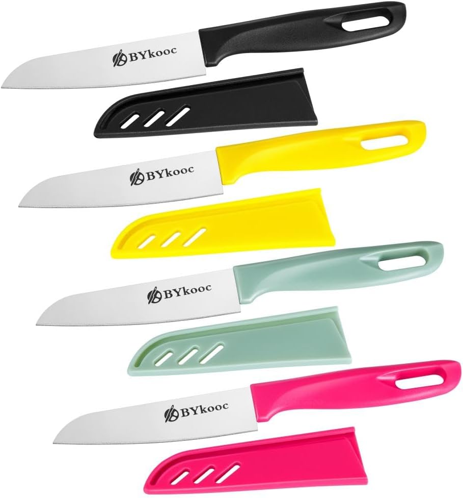 BYkooc 8 pieces Paring Knives, 4PCS Peeling Knives and 4PCS Knife Sheath, Ultra Sharp Vegetable and Fruit Knife, German Steel Small Kitchen Knife with PP Plastic Ergonomic Handle