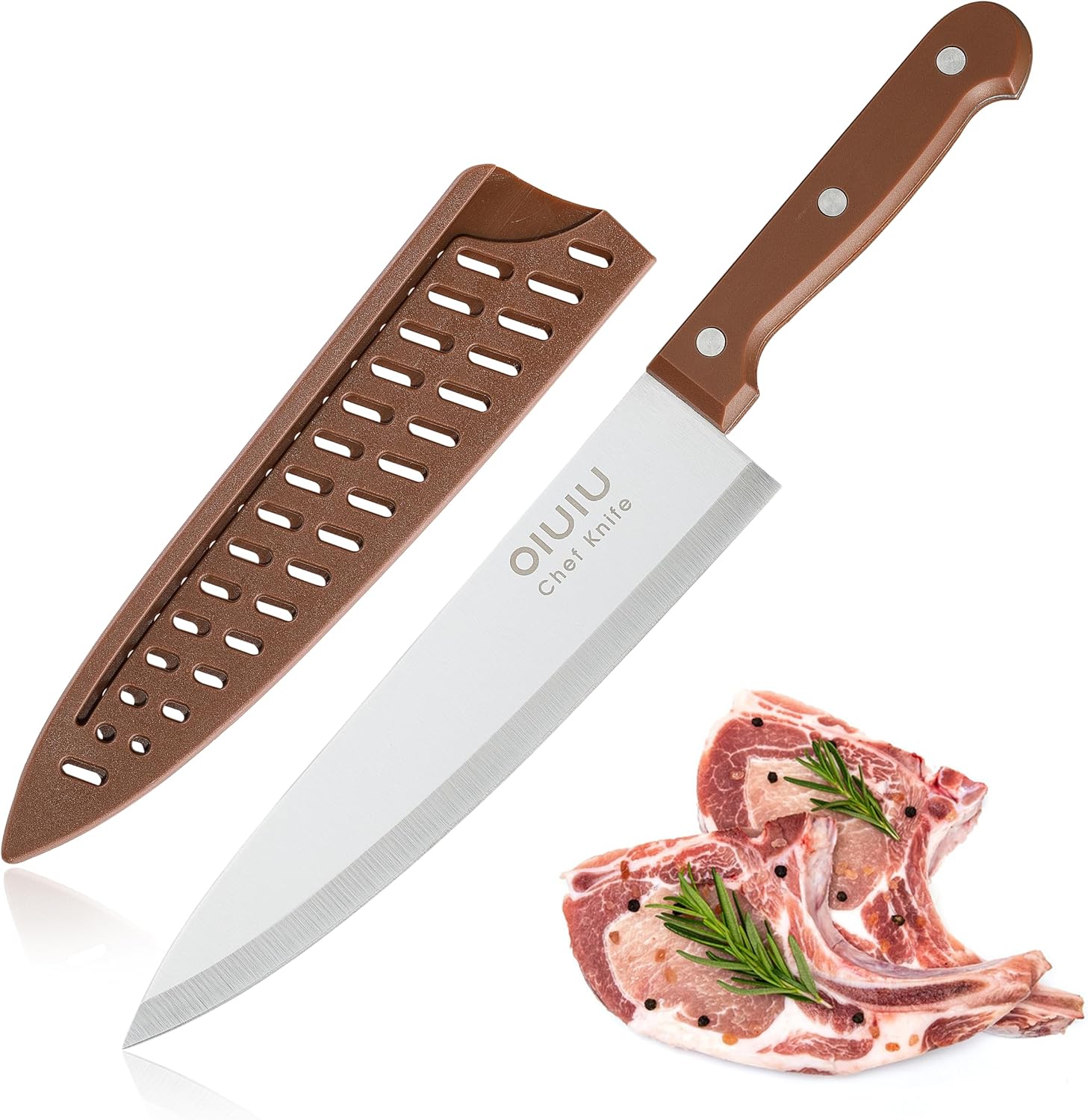 OLULU 8 inch Chef Knife, Razor Sharp Kitchen Knife with Protective Knife Sheath, German Stainless Steel