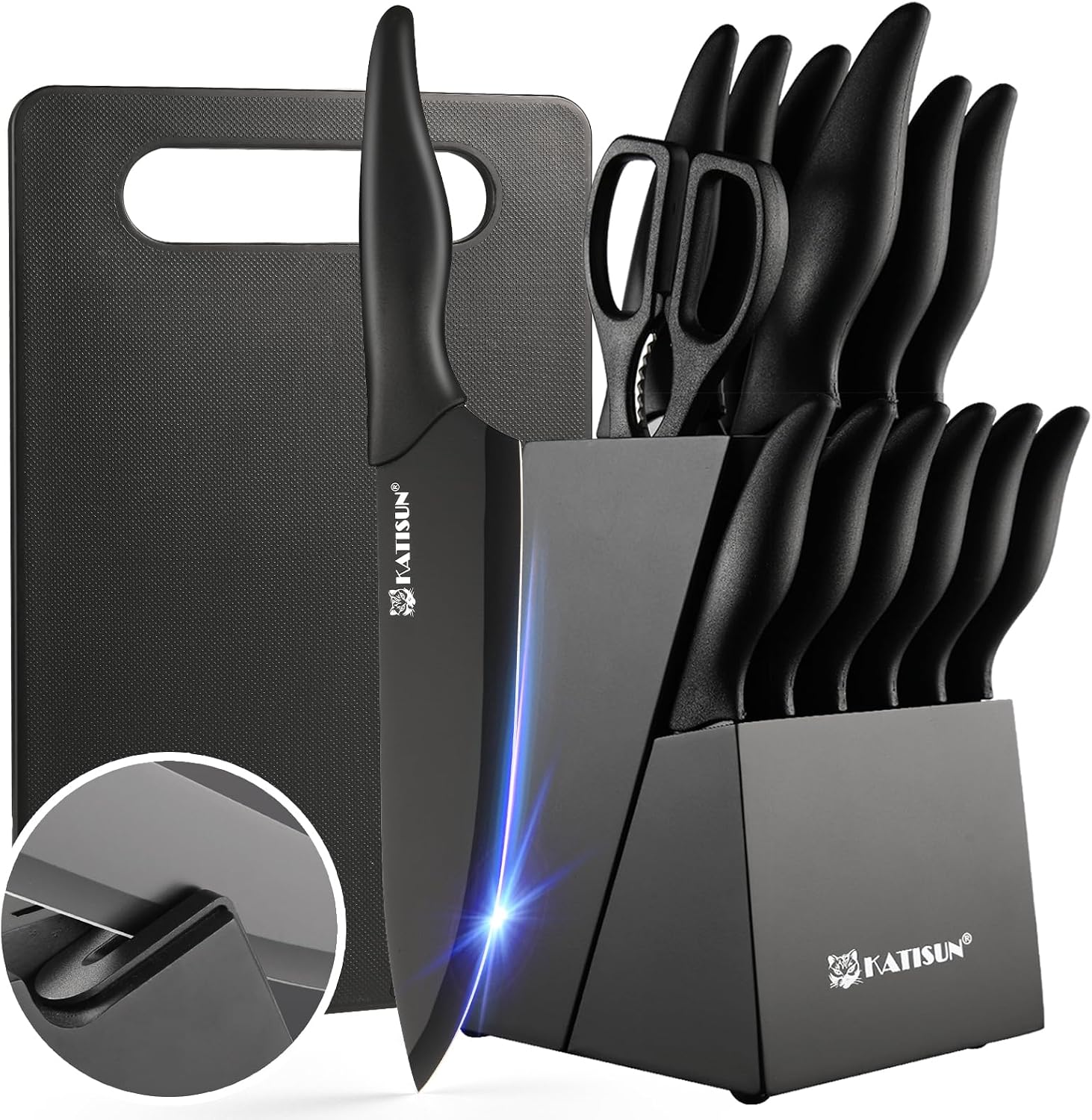 17-Piece Black German Steel Kitchen Knife Block Set