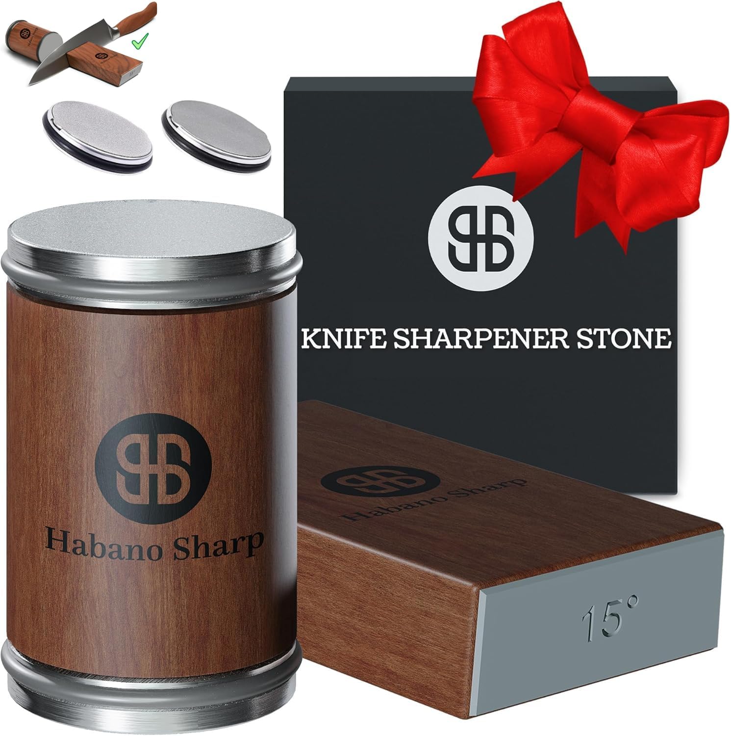 Rolling Knife Sharpener Kit - Diamond Sharpening Tool for Steel of Any Hardness, Knife Sharpener Stone with 15 & 20 Degree Magnetic Angle Support for Kitchen Knives, Easy to Use(Brown)
