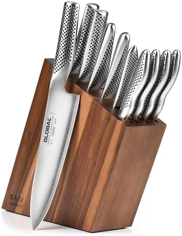 Global 11 Piece Knife Set with Acacia Block
