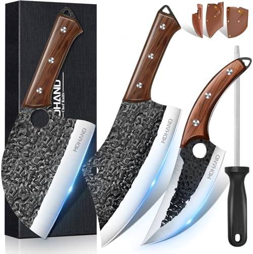 MDHAND Butcher Knife Set, Serbian Chef Knife Set with Roll Bag Gift for Men
