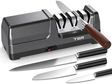 TER Professional Electric 3 Stage Diamond Kitchen Knife Sharpener, Black